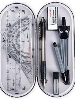 ECVV 8pcs/Set Practical School Stationery Set,Geometry Set, Rulers,Protractor,Compass,Pencil Lead Refills,Pencil,Eraser for Student Supplies