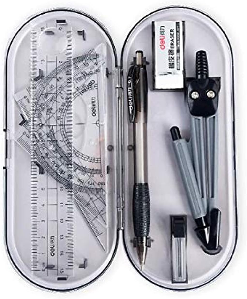 ECVV 8pcs/Set Practical School Stationery Set,Geometry Set, Rulers,Protractor,Compass,Pencil Lead Refills,Pencil,Eraser for Student Supplies