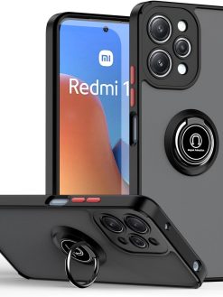 Case For Redmi 12 4G Case Cover (not for Note 12 4G) Rotational Metal Ring Grip Kickstand Cover Magnetic Car Mount Holder Case Shockproof TPU Bumper Protection Case for Redmi 12 4G (Black)