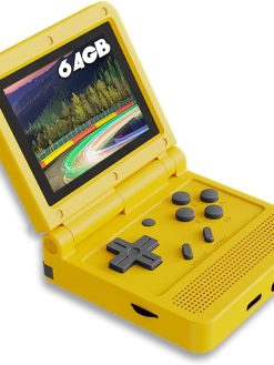 MAKINGTEC Flip Handheld Game Console with 3 inch IPS Screen Portable Mini Retro Game Console Open System 64GB TF Card Built-in Game Video Console Built-in Rechargeable Battery-Yellow