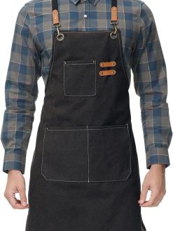 Arabest Chef Apron, Cotton Canvas Cross Back Apron with Pockets for Women and Men, Adjustable Strap and Large Pockets Cooking Apron, Suitable for Gardening, Hair Stylist, Carpenters, Chef