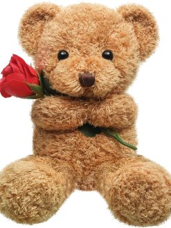 Plush Stuffed Animal Bear with Rose Funny Cute Stuffed Animal Plush Valentine's Day Gifts for Kids Toddler Girlfriend Mother's Day, 11.8 Inches (Brown)
