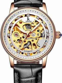 Women Automatic Mechanical Watch Gold Silver Stainless Steel Band Dress Wrist Watch