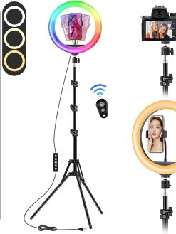 Illuminate Your Creativity: 12-inch Selfie LED Ring Light with Tripod Stand, Phone Holder, and 40 RGB Colors – Perfect for Camera, Makeup, YouTube, TikTok, Live Streaming, and Zoom Meetings! (12 INCH)