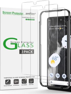 (3 Pack) amFilm Compatible with Google Pixel 7 Tempered Glass Screen Protector, 0.26mm Thickness HD Clear, Anti-Scratch Bubbles-Free