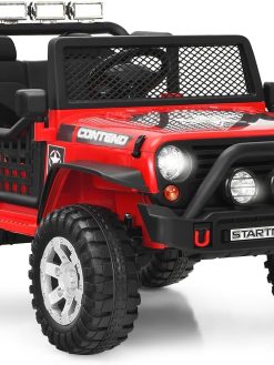 TechPlus- 12v 7Ah 2-Seater Ride On Truck Electric Ride On Car for Kids w/Parent Remote Control Battery Powered Off-Road Ride on Toys w/Spring Suspension, LED Lights, Music (RED)