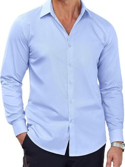 COOFANDY Men's Business Dress Shirts Wrinkle Free Long Sleeve Regular Fit Dress Shirt Textured Casual Button Down Shirts