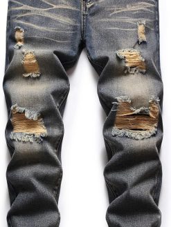 Homllyer Ripped Jeans for Men,Mens Slim Straight Fit Denim Jeans