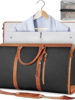 SKADE Carry On Garment Bag, Large PU Leather Duffle Bag for Women, Waterproof Garment Bags for Travel with Shoe Pouch, 2 in 1 Hanging Suitcase Suit Travel Bags, Gifts for Women (Black)