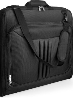 Garment Bags, Large Suit Travel Bag with Pockets & Shoulder Strap for Business Trip, Professional Foldable Carry On Bag Gifts for Men Women, Client, Waterproof Luggage Bags for Travel (Black)