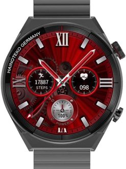 Haino Teko Germany C8 Round Shape Smart Watch with Three Set Strap for Men's Black
