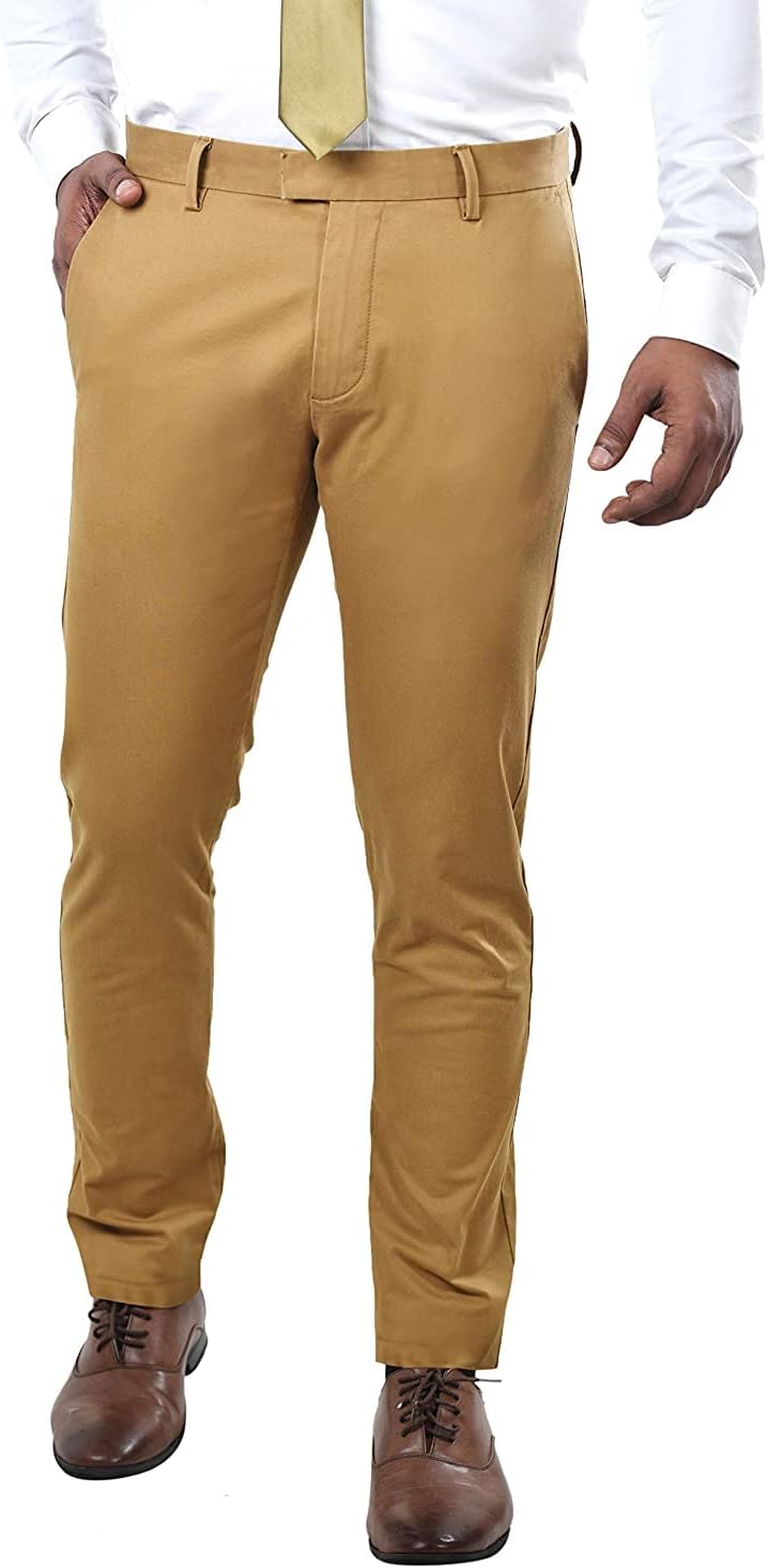 MOOSE CLOTHING COMPANY Men’s Chino Clip Belt Pant Slim Fit Plaid Flat-Front Stretch Slim Stylish Casual Pants for Boys