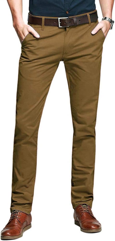 Aeslech Mens Tapered Stretch Casual Formal Trousers, Chinos Trousers Men