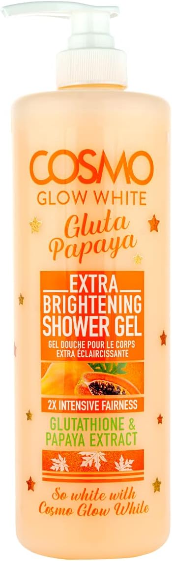 Cosmo Glow White Extra Brightening Shower Gel 1000ml, 2x Intensive Fairness, Glutathione & Papaya Extract, Gently Cleanses, Skin Care