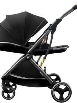 Babyclub Baby stroller can Sit and Lie Down high landscape light shock absorption foldable two-way baby stroller for Newborn and 3 year baby (Black)
