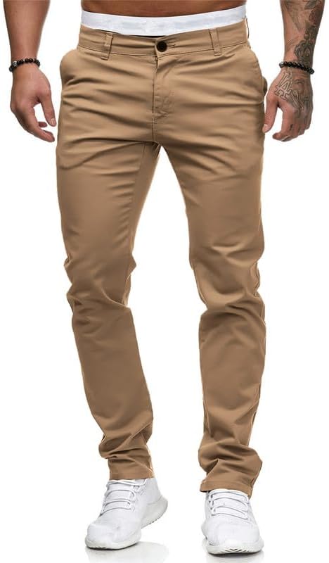 HUNGSON Mens Chinos Slim Fit Stretch Flat-Front Skinny Dress Pants