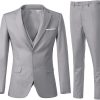 Holivyer Men's 3 Piece Slim Fit Suit Set, Two Button Blazer Solid Jacket Vest Pants Wedding Business Suit