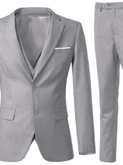 Holivyer Men's 3 Piece Slim Fit Suit Set, Two Button Blazer Solid Jacket Vest Pants Wedding Business Suit