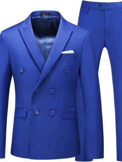 UNINUKOO Mens Slim Fit Suit Double Breasted 2 Piece Wedding Party Dress Formal Suits