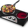 CUSIMAX Electric Hot Plate 900W+1200W Double Infrared Cooking Plate for Cooking, Portable Electric Hob with Temperature Control & Crystallite Glass Plates, Easy to Clean, Black