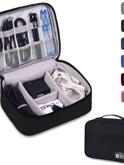 Rubik Travel Universal Cable Organizer Waterproof Carrying Bag, Gadgets Electronics Accessories Storage Case for Charger, USB Cables, Earphone, Ipad Mini, Phone, SD Card, Power Bank - Black