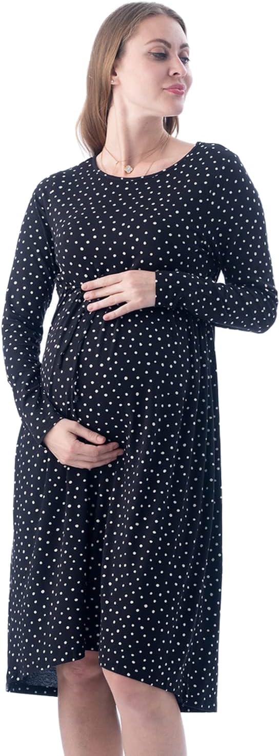Lacy Dreams Women's Polka Dot Maternity Dress Black