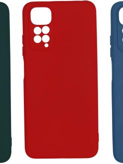 3 pcs Xiaomi Redmi Note 11 global matte soft silicone tpu case cover - slim fit colorful & good grip (pack of 3) (Red, Dark Blue, Dark Green)