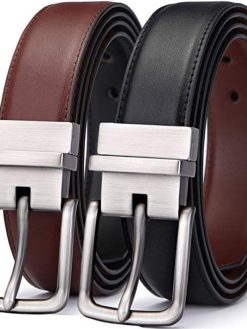 DerRose Men's Belt, Bulliant Leather Reversible Belt 1.25" For Mens Dress Casual Golf Belt,One Reverse for 2 Colors