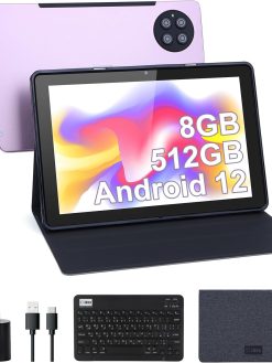 C idea10 Inches Tablet CM7800,Android 12 Tab,5G Tablet Dual SIM 8GB Ram 512GB Rom,10000mAh Battery With Bluetooth Keyboard,Mouse and Speaker(Pink)