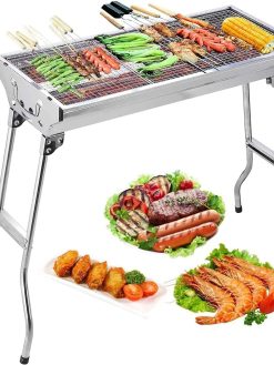 Uten Barbecue Grill Stainless Steel BBQ Charcoal Grill Smoker Barbecue Folding Portable for Outdoor Cooking Camping Hiking Picnics Backpacking Large