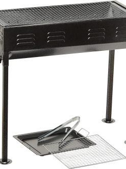 GO2CAMPS Portable BBQ Grill with Stand and Mesh Rack | Japanese Barbeque Grill with Long Legs | Charcoal Grill for Outdoor Camping, Trip, Picnic, Garden, Beach, Party, Event and Outing