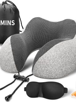 THMINS Travel Pillow for Sleeping Airplane, Neck Pillow for Travel Accessories, Airplane Travel Kit with 3D Eye Masks, Earplugs, and Luxury Bag