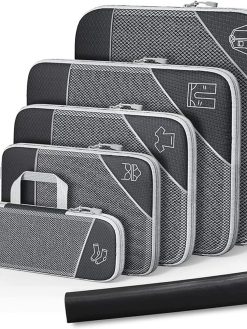 U-HOOME Compression Packing Cube Set,6pcs/set Travel Bags Luggage Organizers for with Drawstring Bag & Shoe Bag Carry on Suitcases for Women/Men-Essential Travel Accessories… (Black)