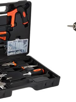 BLACK+DECKER cordless drill driver with battery & kitbox, 18v, 1.5ah li-ion + 108 pieces hand tools kit - bcd001c1mea2-gb