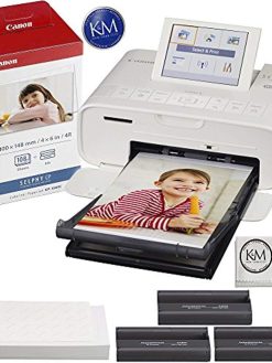 Canon SELPHY CP1300 Wireless Color Compact Photo Printer (White) Bundle with Canon KP-108IN Color Ink and Paper Set & K&M Cleaning Cloth