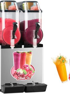 Mvckyi Commercial 2x12L Slash Ice Maker Machine, Frozen Drink Margarita Slush Machine, Italia 2 Bowls Ice Slushie Machine,Snow Melting Smoothie Maker for Cocktail Juice Milkshake Cafe Restaurant Bar