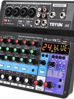 OUNA Sound Machine, A6 6CH Protable Mini Mixer Audio Console with Sound Card USB Recording Singing Webcast Party Mixer