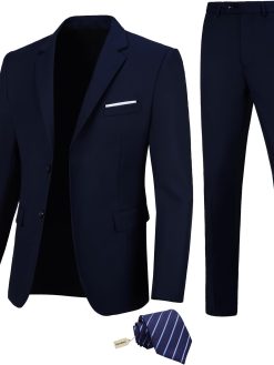 Men Suit Slim Fit 2 Piece Solid 2 Button Business Suits Blazer Wedding Prom Tuxedo for Men Suit Jacket Pants with Tie