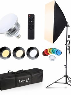 Softbox Lighting Kit, Dorbi Continuous Photography Lighting Kit with 50cmx70cm Soft Box | 150W 3200K-6500K E27 LED Bulb, Photo Studio Lights Equipment for Camera Shooting, Video Recording