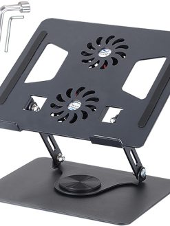 Weixiaoba Laptop Stand with Dual Cooling Fan, 360° Rotating Aluminium Computer Riser Holder for Desk, Heat Dissipation with Anti-Slip Pads, Compatible with 10-17inch Notebook