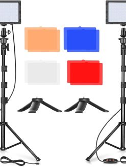 EMART Led Photo Fill Light Dimmable 5600k & Color Filter with 51inch Adjustable Stand, Portable Studio Lights for Photoshoot, Photography Video Lighting for Video Recording Streaming Filming