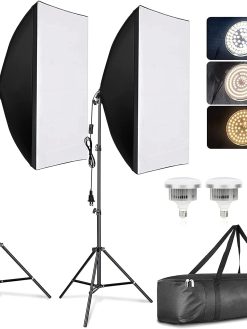 Softbox Photography Lighting Kit, Professional Photo Studio Lighting with 2x20x27.5in Soft Box | 2X 380W 3000-7000K E27 LED Bulb,Continuous Lighting Kit for Video Recording, Portraits Shooting