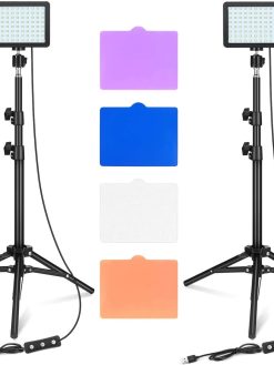 LED Video Light 11 Brightness and 4 Color Filters Dimmable Photography Continuous Table Top Lighting, Adjustable Tripod Stand, USB Portable Fill Light for Photo Studio Shooting