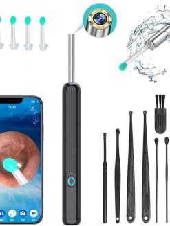 X spring Xspring Ear Wax Removal with Light, Wax Earwax Remover Tool with 8 Pcs Ear Pick Set, Soft Silicone Ear Scoop for Ear Cleaning, Ear Cleaner Tool for iOS, Android Smartphones (Black)