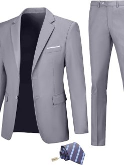 Men Suit Slim Fit 2 Piece Solid 2 Button Business Suits Blazer Wedding Prom Tuxedo for Men Suit Jacket Pants with Tie