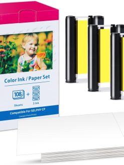 KP-108IN CP1300 Ink and Paper Compatible for Canon Selphy CP1300 CP1500 CP1200 CP1000 CP910 CP900 CP810 CP760 CP770 CP780, KP108 3 Color Ink Cartridges and 108 Sheets Glossy 4x6 Photo Paper