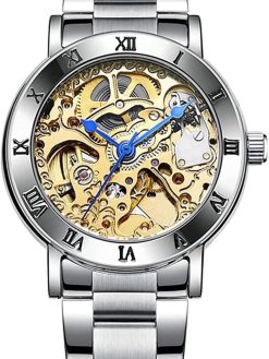 MASTOP Women's Watches Automatic Steampunk Self Winding Mechanical Silver Bracelet Ladies Skeleton Wrist Watch