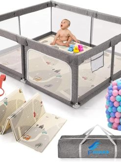 Piccasio Baby Playpen Large, Playpen Fence for Toddler, Extra Large Play Yard with Gate - Packable and Portable Toddler Safety Activity Center. Sturdy Playpen with Balls & Accessories (Big Playpen)