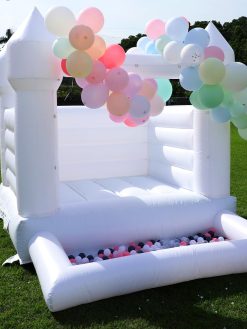 10FT White Bounce House Castle w/Ball Pit for Kids Toddlers - (Heavy Duty Commercial PVC) (680w Blower) Bouncy Inflatable Castle Jumping Bed for Wedding, Birthday Party, 10 x 8 x 8ft