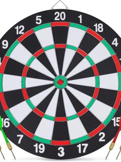 Xspring Dart Board Set, 17 Inch Double Sided Usable Dartboard with 6 Metal Tip Darts, Excellent Indoor Game and Outdoor Game, Dart Boards for Adults Teens Family Office Leisure Sport
